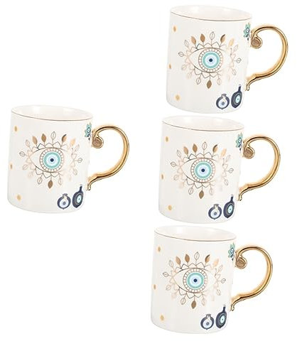 SHOWERORO 4piezas Taza De Café De Cerámica Diseño De Ojo Turco Elegante y Versátil Para Uso Casa Oficina o Cafetería