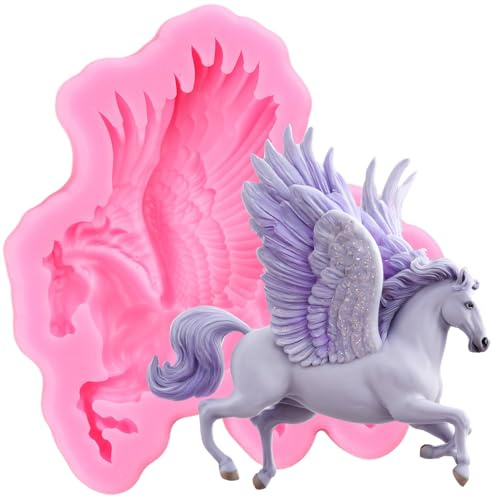 XMOLDNMS Silikonformen Mit Fliegendem Pferd Pegasus-Fondantformen Zum Dekorieren Von Kuchen Cupcake-Toppern Schokolade Blütenpaste Süßigkeiten Polymer-Ton