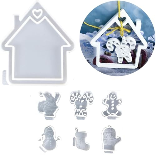 ALEFBET Silikonformen Gießformen, Silikonform Weihnachten Anhänger, Silikon Gießform Anhänger, Gipsformen zum Gießen, Epoxidharz Formen Weihnachtsdekorationen (Haus B)