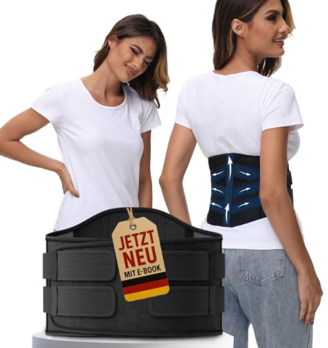 DONNER KRAFT Rückenstützgürtel Testsieger für Herren und Damen – Rückengurt Rückenschmerzen zur Unterstützung der Lendenwirbelsäule und Stabilisierung im Alltag + Ebook Leitfaden (L)