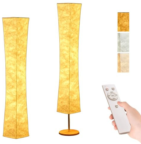 BASRAE Lampadaire pour Salon LED Moderne,Lampe sur pied Souple Chambre,3000K-6000K,150cm Lampe Colonne en Tissu Blanc Carré