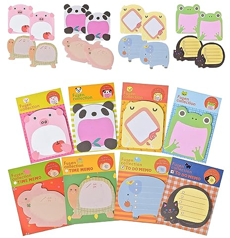 ASIRYVA 24 Pack Cute Sticky Notes - Multi-Color Animal Designs - Small, Removable, Perfect for Home, School & Office