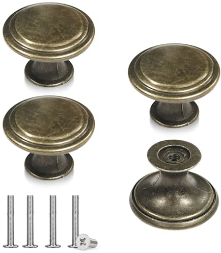 LTMMC 4 Pcs Vintage Kitchen Cupboard Handles Modern Minimalist Drawer Knobs | 30 cm / 11.8 inch Diameter Antique Style Cabinet Brass Door Knobs with Screws，Bronze Drawer Handles and Knobs
