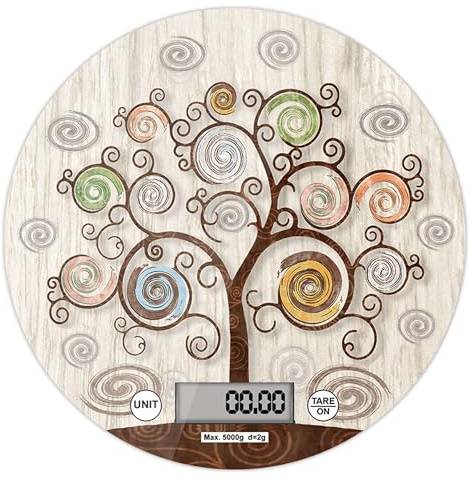 Lupia - Bilancia Digitale da Cucina in Vetro Temperato decorato TREE Albero della Vita D.18,5 cm, Idea Regalo scatola bianca, Display LED, Design Elegante Bomboniera, batteria CR2032, Made in Italy