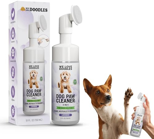 We Love Doodles No-Rinse Dog Paw Cleaner with Built-in Silicone Bristle Brush | 3-in-1 Dirty Paw Washer Foaming Foot Cleaner for Muddy Pet| Gentle Moisturizing Waterless Shampoo - Lavender | 5 fl oz