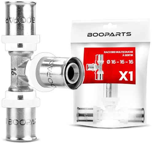 BOOPARTS – 1 Pièce – Té Égal à Sertir Ø16 (16–16–16 mm) | Raccord Multicouche Contour TH | Raccord Plomberie Chauffage Étanche pour Eau Chaude et Sanitaire