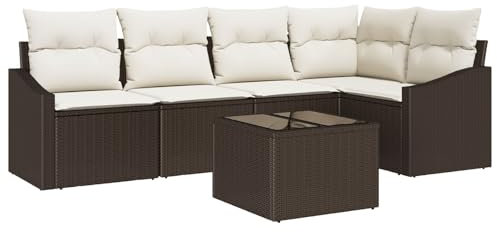 vidaXL 5-teiliges Garten-Sofa-Set mit Kissen in Braun aus Poly-Rattan – perfektes modulares Sofa für die entspannte Lounge auf der Terrasse. Rechteckig, wetterfest und modern.