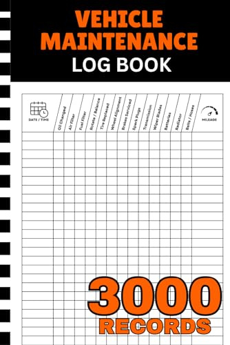Vehicle Maintenance Log Book: Car Repair and Service Record Book, Track Oil Changes, Mileage, Logbook with 3,000 Entries