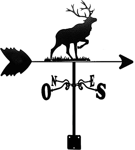 Wetterfahne mit Dachhalterung, Wetterhahn, Windrichtungsanzeige, Retro-Wetterfahne, Metall, Wetterfahne, Garten, kreativer Garten, Eisen-Wetterfahne, Edelstahl, für Bauernhof, Haus, Hirsch