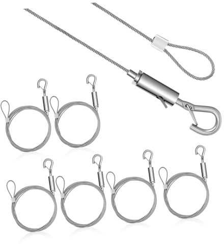 DIYEAH Filo in Acciaio Inossidabile 6 Pezzi Gancio di Sicurezza per Appendere Quadri e Piante Regolabile in Lunghezza Colore Argento
