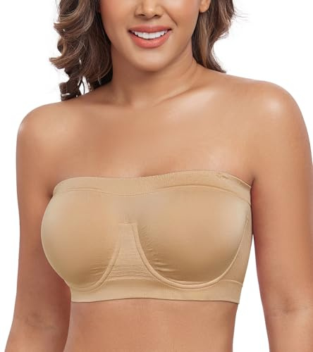 DotVol Women's Underwire Bralette Non Padded Bandeau Tube Top Multiway Bra(2XL, Beige)