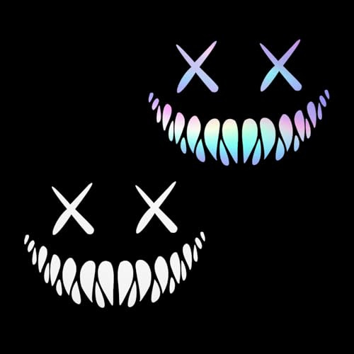 KQDRAVINE 2 Stück Reflektierende Aufkleber, Dämon Smile Auto Aufkleber mit Gelbem Schaber, Helm Sticker Motorrad für Autos Motorräder Helme mit Gelbem Schaber