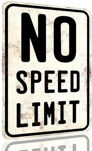No Speed Limit Metal Tin Sign, Vintage Car Room Wall Decor, Funny Street Metal Tin Signs for Boys Bedroom Man Cave Basement Decor, 8 x 12 Inch