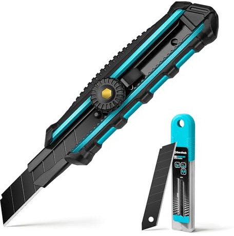 DURATECH Cutter Professionnel 18mm, Couteau Utilitaire Précis avec 10 Lames SK5, Idéal pour Coupe Papier, Carton et Projets de Bricolage