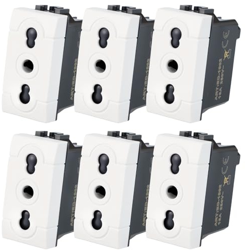 VOLTIX 6 PEZZI Presa Bipasso Bivalente 2P+T 10/16A Prese Elettriche da Muro Compatibile con Bticino Living Light e Living International BIANCO (6)