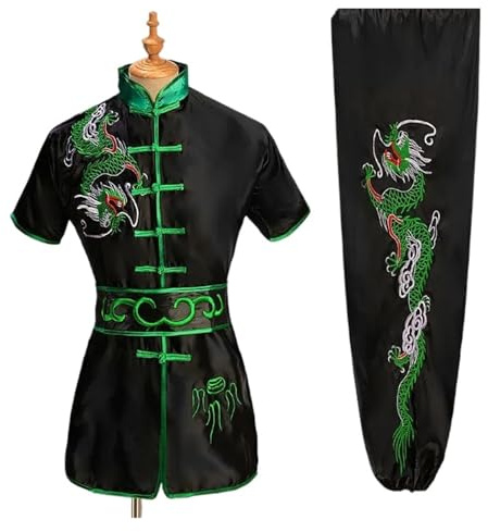 ITRHJTGP Kampsportsdräkt män kvinnor traditionell drake wushu uniform kung fu-kläder set kampsport uniform Tai Chi(svart grön, 120 cm)
