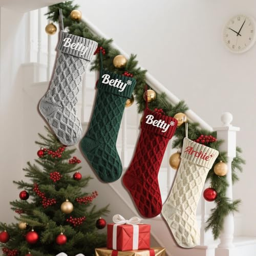 Große Weihnachtsstrümpfe, personalisierbar, 45,7 cm, bestickter Namen, Urlaub und Familienstrumpf für Bauernhaus, Kamin, hängende Verzierung