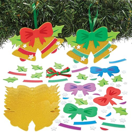 Baker Ross FN641 Kits de décoration assortis pour cloches de Noël – Lot de 8, kits de bricolage de Noël pour enfants pour créer des décorations en forme de cloches