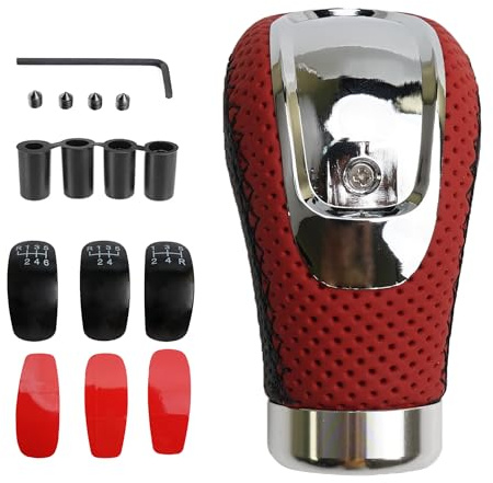 Letgoing Schaltknauf 5/6 Gänge Universal Premium-Leder-Schaltknauf Handschweiß absorbieren mit 4 Adaptern 8 mm/10 mm/11 mm/12 mm für Schaltwagen mit 5/6 Gängen (schwarz und rot)