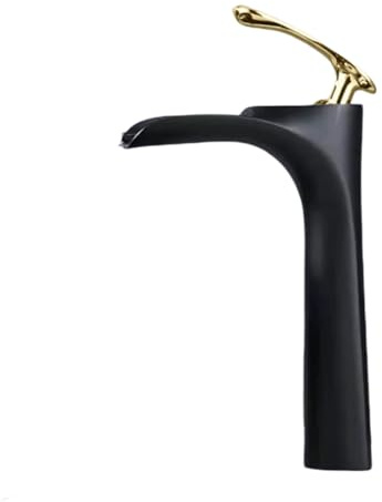 LISHEUK Rubinetto per lavabo Economico, Tutto in Rame, monoforo, lavabo da appoggio, Rubinetto a Cascata, Rubinetto per lavabo da Bagno, Rubinetto per Acqua Calda e Fredda, Nero