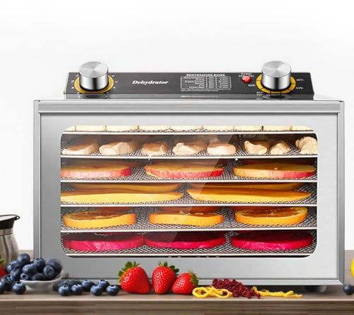 Deshidratador De Alimentos 800W Con Bandejas Extraíbles De Acero Inoxidable, Gran Capacidad, Temporizador Programable 12h, Secador Para Carne, Frutas, Verduras, Hierbas y Snacks Naturales(6Layers)