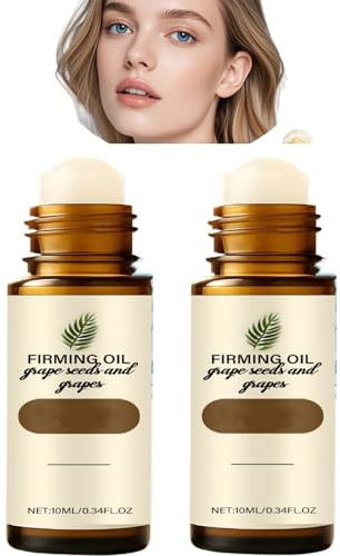 Olio rassodante per semi d'uva, olio per il viso per rassodare la pelle, illuminare e idratare, bottiglia di vetro roll-on da 10 ml, con uva e acido ialuronico per viso e collo, aumentar (2PCS)