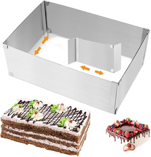 Cake Ring,Cake Mold,Rectangle Cake Tin,Adjustable Rectangle Mousse Mold from 5.9 to 11,Square Shaped Mousse Cake Cutter Baking Mold Pastry Baking Tool for Cake, Party Dessert(Height:10 cm)