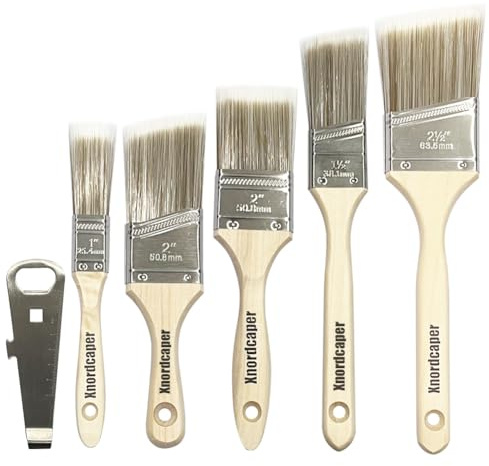 Xnordcaper Paintbrush Set, 5 Pack Flat Synthetic Decorating Paint Brushes for Walls and Ceilings, Wood Stain and Varnish Brushes for Wooden Furniture Fences Doors Staining, with Cap Opener