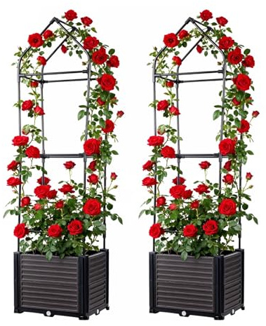 2 Packs 150CM Raised Garden Bed Planter Box with Trellis, Indoor Outdoor Vertical Planter on Wheels for Climbing Vegetable Flower, Tomato Cage, Climbing Plant Support for Vegetables & Flowers