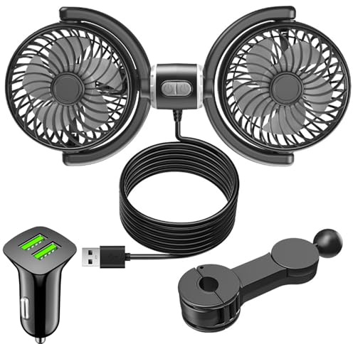 Ventilatore auto per sedile posteriore, ventilatore di raffreddamento a 360°, mini ventilatore a 3 marce, ventola regolabile a doppia testa USB, ventilatori per sedili posteriori, circolazione