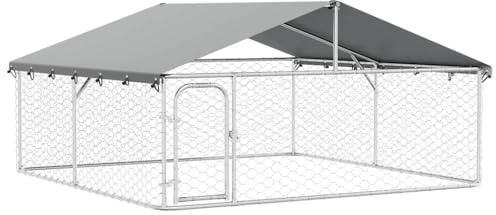 Mhdvray Outdoor Hundezwinger mit Dach 300x300x150 cm verzinkter Stahl Spielplatz für große Hunde stabil & wetterfest mit verriegelbarem Tor für Garten Camping Training