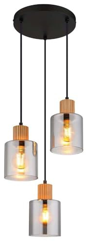 LED Pendelleuchte Hängelampe Esszimmerlampe 3-flammig Schwarz Holz H 120 cm