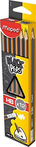 Maped 851721FC - ergonomischer Drei-Kant-Bleistift BLACK'PEPS aus FSC 100%-zertifiziertem Holz mit Radiergummikopf - HB mittel