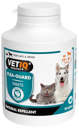 VETIQ Tabletas Flea-Guard para Gatos y Perros, un Repelente Natural Que Mantiene a Las Mascotas Libres de pulgas, garrapatas y Mosquitos, Contiene levadura, Zinc, vitaminas B y ajo, 90 tabletas