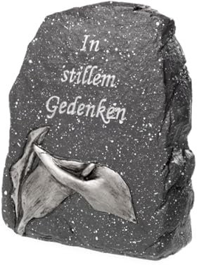 linoows Rosenkugel, Terrakotta Gartenkugel mit Grabdeko, Grabschmuck Stein mit Calla Gedenkstein Anthrazit/Silber 15 cm