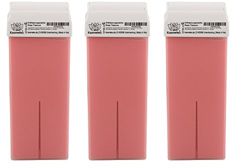 Kosmetex Warm-wachspatronen Rosa Roll-on, Enthaarungswachs, Warmwachs, Körperpflege Haarentfernung, Breit, 100ml, 3 Stück