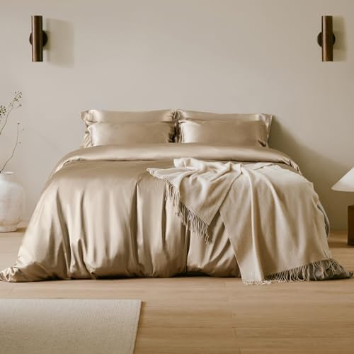 LilySilk 100% Mulberry Silk Bedding Set 6 Pcs 19MM Fitted Sheet, Duvet Cover, Envelope Pillowcase and Oxford Pillowcase for Better Sleep and Ultimate Comfort(Coffee，King)