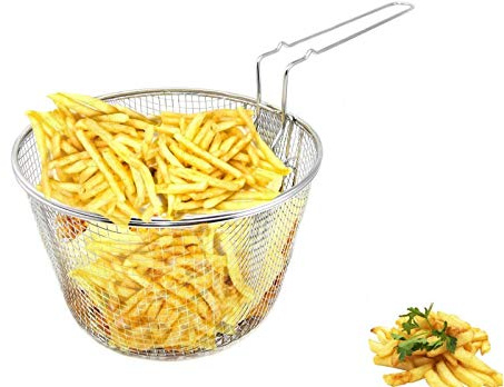 9 Medium Stainless Steel Deep Fry Basket Round Wire Mesh French Chip Frying Serving Food Presentation Tableware With Detachable Handle Fit For Up To 5/6L Pot