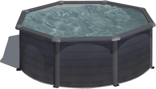 Gre KIT240GF Piscina de Acero Elevada, Redonda con Aspecto Acero Grafito, Piscinas Desmontables para Jardín, 240 x 120 cm, Kea