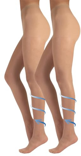 CALZITALY 2 par stödstrumpbyxor med medium kompression 8 mm/Hg | Energizing fina strumpbyxor | hudfärg, svart | S, M, L, XL | 40 DEN | Tillverkad i Italien