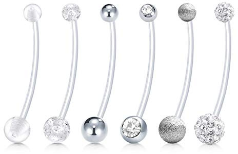 Mayhoop 6er Schwangerschaft Bauchnabelpiercing Set Bauch Stecker Bioflex Banane Piercing Sport Flexibel Kunststoff Schwangerschaftspiercing 1.6mm 32mm 6 Stil