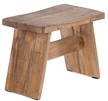 DESIGN DELIGHTS RUSTIKALES SITZBÄNKCHEN SCHEMEL 40 | Mahagoni, massiv, 40x31x25 cm (BxHxT) | Fußhocker, Dekohocker aus Holz | Farbe: 01 Natur-Vintage