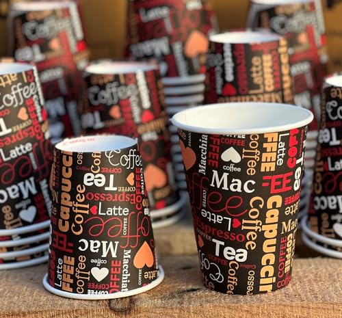 HOT BARGAINS Paper Cups, 100 Pack Brown Printed Single Wall Disposable Coffee Cups for Hot and Cold Drinks, 12oz/360ml