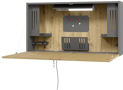 bümö Wandschreibtisch klappbar & abschließbar Mini-Office in Graphit/Asteiche