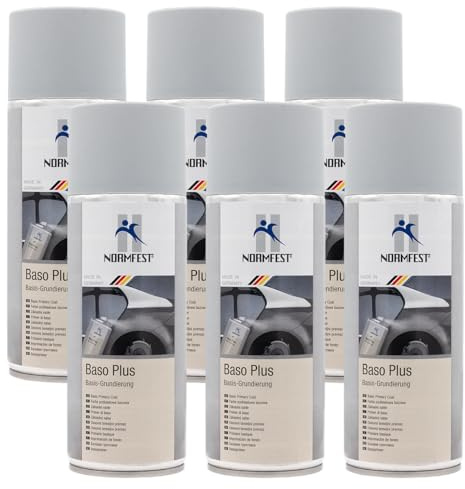 Normfest Baso Plus Basis-Grundierung – Universelle 1K-Acrylharz-Grundierung in Grau für Metall, Kunststoff, Aluminium und Karosserie-Lackierungen, 6x 400ml