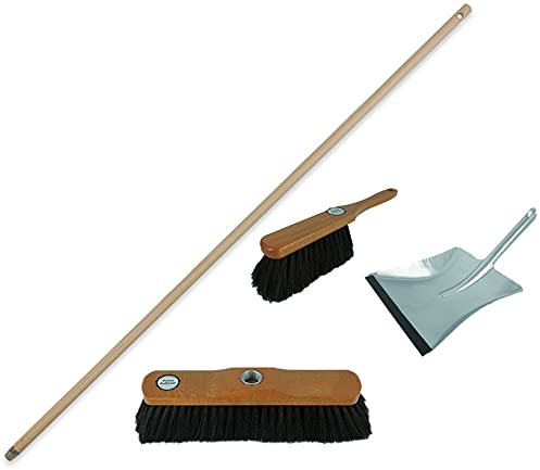 Novaliv Juego de escoba y escoba para habitaciones, mezcla de crin con mango de madera, cerdas finas de plástico