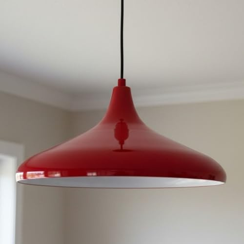 bamyum Champion Küchenlampe Hängend Rot Ø35 cm, Lampenschirm Hängelampe Wohnzimmer, Küchenlampe Deckenleuchte, Skandinavische Pendelleuchte Vintage, Hängelampe Esstisch Wohnzimmer Hängelampe Küche