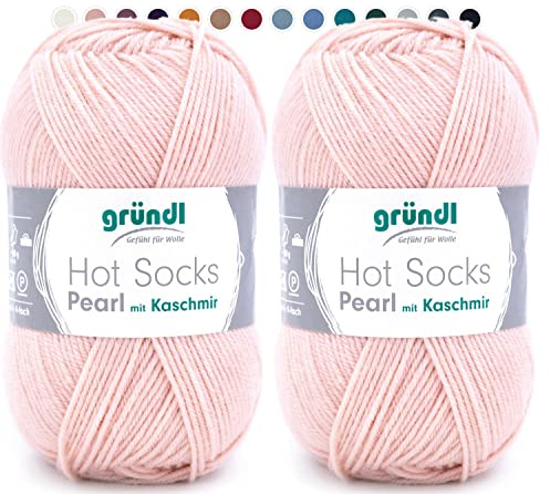 theofeel Set | 2x50g Merino Sockenwolle mit Kaschmir Gründl Hot Socks Pearl 16, Wolle hell altrosa mit Kaschmir zum Stricken oder Häkeln