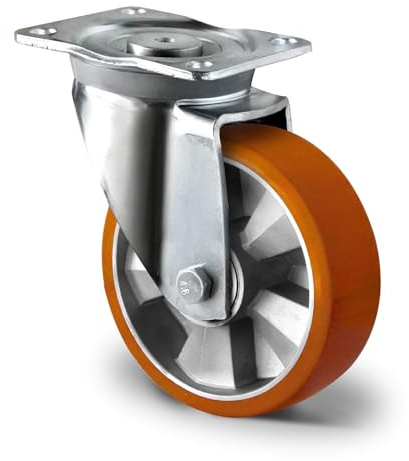Abrollwerk Schwerlast Lenkrolle 160mm, 600kg Traglast, Premium Transportrolle mit Aluminiumfelge & Doppelkugellager, Gesamthöhe 195mm, Anschraubplatte, Schwerlastrolle ohne Bremse - robust & langlebig