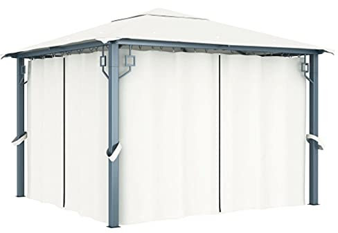 MOONAIRY Pavillon mit Vorhängen, Gartenpavillon, Winterfest, Pergola, Grillpavillon, Gazebo, Partyzelt, Seitenteile für Pavillon, 300 x 300 cm Creme Aluminium